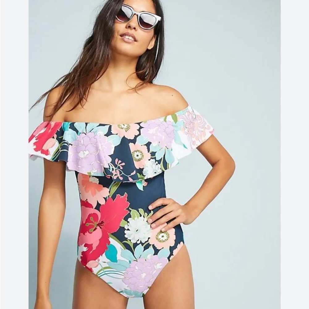 Trina Turk Floral Off The Shoulder Swimsuit Size:14